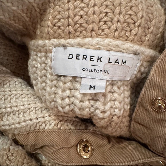 RTR Derek Lam Collective Button Cowl Neck Tan & Cream Striped Sweater Sz M - Picture 7 of 16